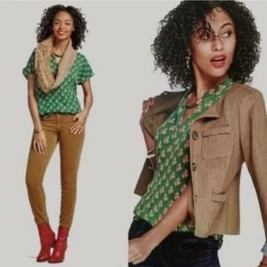 CAbi Green Floral Bouquet Stevie Top Blouse hi/lo hem Style #3252 small